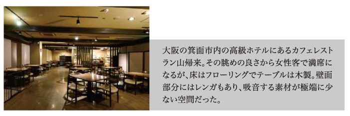 まわりのお客様同士の話し声が反響し、お互いの会話が聞こえづらい。会話が他人にも筒抜けになってしまい、ゆっくりくつろげない